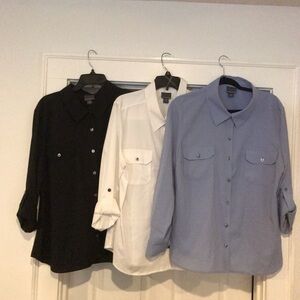 NEW Three 2 POCKET SHIRTS  3/4 or long sleeve in White, Black and Perihaze